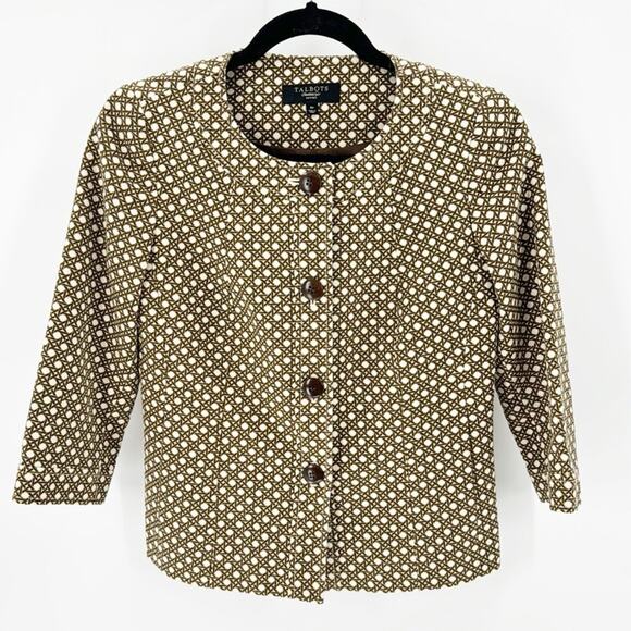 Talbots Brown and Cream Tweed semi cropped 3 quarter sleeve size 4P doted blazer - Picture 1 of 7